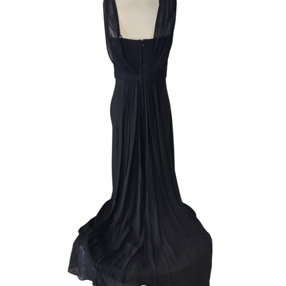 Ann Taylor Asymmetrical Prom Flowy   Black Chiffon Sleek Maxi Dress Size 8 - Picture 11 of 16